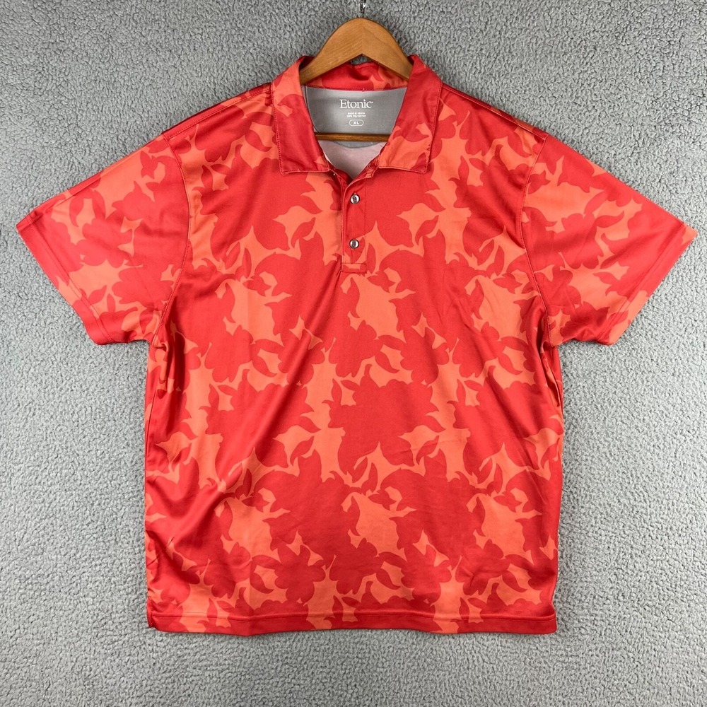 Etonic Golf Polo Shirt‎ Mens Extra Large Red Orange Abstract Floral Short Sleeve